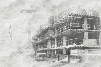 Image sketch de projet de construction en noir et blanc