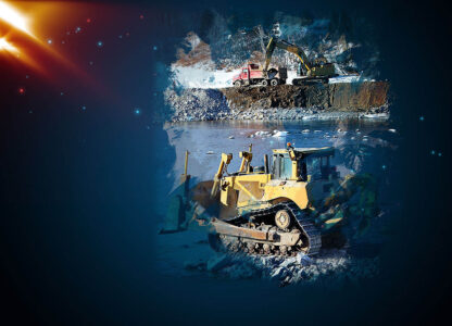 Montage bulldozer en action avec espace texte - Sélection d'images stock de qualité à prix budget.