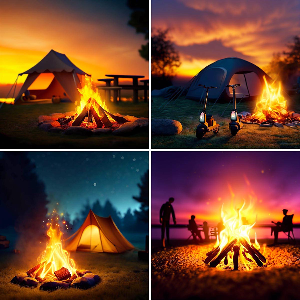 Images IA de site de camping en soirée