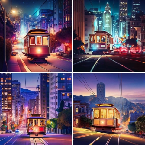Images IA du cable car de San Francisco