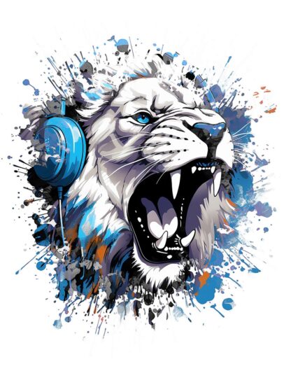 Art numérique de lion avec écouteurs